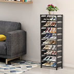 Shoe Rack - 10 Tiers Shoe Organizer with Detachable Fabric Shelves & Metal Frame, Up to 20-25 Pairs Narrow Tall Shoe Rack for Closet, Entryway, 17.7" x 11.0" x 63" - color: Black-11"d X 17.7"w