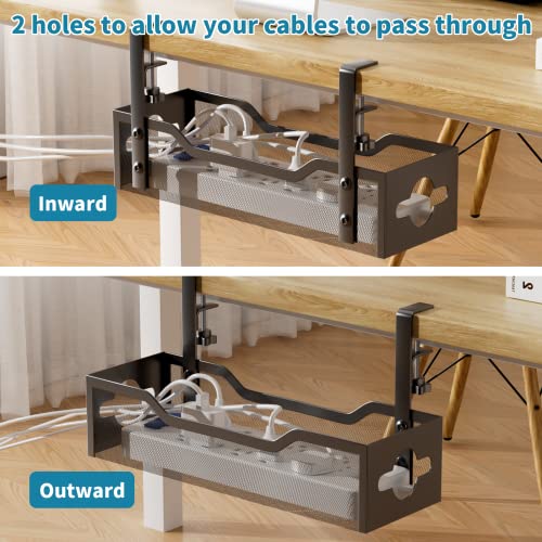 Litwaro Under Desk Cable Management Tray 2 Pack, No Drill, Organizer with Clamp Easy to Install for Standing Cord Organizer, Wire Damage Desk, Black, 13.38''-2 pack - color: Black, size: 13.38"-2 pack