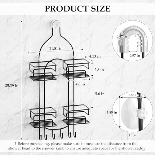 SRIWATANA Shower Caddy Hanging Over Head, Bathroom Shower Organizer Shower Rack Holder with Hooks for Razors - Black - color: Black