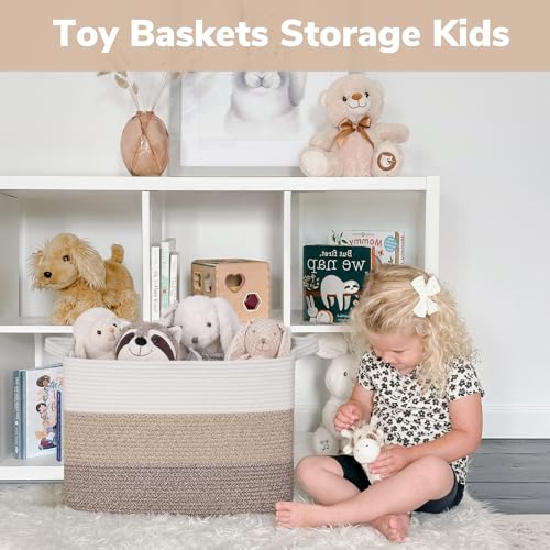 Goodpick Large Storage Basket, 18"x14"x12" Cotton Rope Organizer for Blankets, Toy Baskets Storage Kids, Rectangle Woven Basket for Living Room, Bedroom, Gradient Brown - color: Gradient Brown, size: 18"L x 14"W x 12"H
