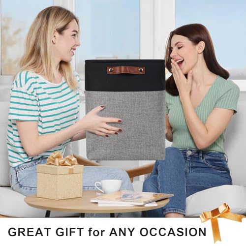 Bagnizer Large Fabric Storage Baskets | 50L Storage Bins, Decorative Linen Closet Baskets with Handles for Organizing, Shelf, Toys, Clothes, Home, Office, Nursery, 17x12x15Inches (Gray&Black) - color: Gray / Black, size: Extra Large -17"x12"x15"