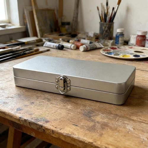1Pc Rectangle Tin Storage Box With Lock, Portable Flip-Top Container For Nail Gel Solid Pigment Watercolor Palette, Pencil & Art Tool Organizer Case