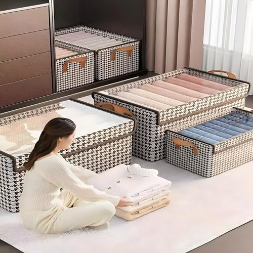 4PCS Foldable Storage Box with Lid - Extra Large Fabric Closet Organizer for Clothes, 18.5x11x7.9 Inch Canvas Bin, Collapsible Design for Bedroom, Shelf, Closet, Underbed (Black & White)
