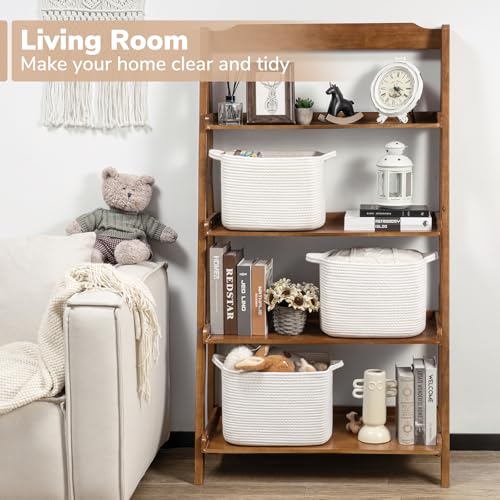 Goodpick White Woven Rope Basket with Handles, Medium Rectangle Basket for Books, Toys, Towels, Square Decorative Baskets for Living Room, Nursery, Shelf Baskets for Bedroom, 13" x 10" x 9" - color: White, size: 13"L x 10"W x 9"H