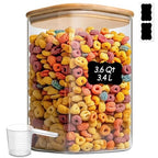 ComSaf 3.6Qt Glass Food Storage Containers, Cereal Storage Containers with Airtight Lids, Large Square Glass Jars with Bamboo Lids, for Rice, Pasta, Oats, Grains, Coffee Beans - color: 3.6Qt-Square