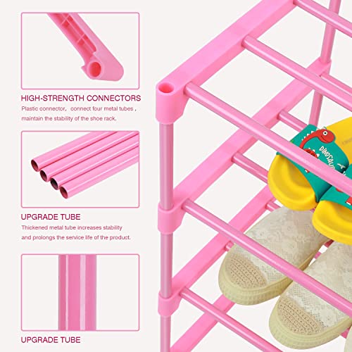 HITHIM 4-Tier Free Standing Shoe Racks for 6-8 Pairs Shoe Storage,Kids Shoe Racks for Small Place,Lightweight Stackable Shoe Shelf Organizer for Entryway, Doorway and Closet,Pink - color: Pink, size: 4-Tier