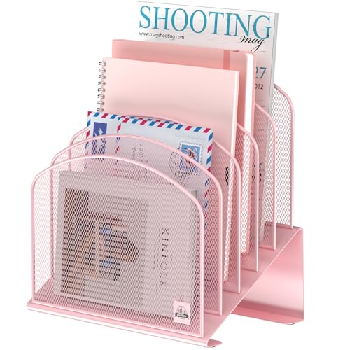 Delifox Inclined Desk File Organizer,Vertical File Folder Holder Stand Metal Rack File Sorter for Office Classroom Desktop Organization - color: Pink, size: 1Pack