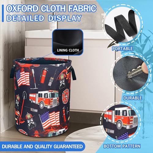 Fire Truck Fireman Laundry Basket Firefighters Oxford Cloth Laundry Hamper With Handle Foldable Portable Clothes Storage Basket 18.9 X 16.5 In Storage Bag For Laundry Room/Bathroom/Bedroom/Dormitories - color: Fire Truck Fireman