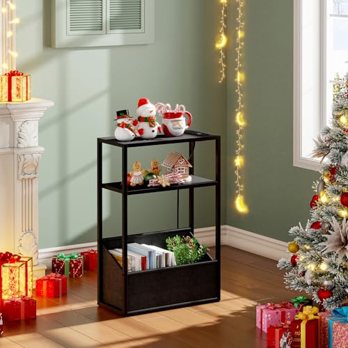 TUTOTAK Narrow Side Table, Small End Table with Charging Station, Nightstand with Fabric Basket, Bedside Table for Small Space, Livingroom, Bedroom Black TB01BK095 - color: Black