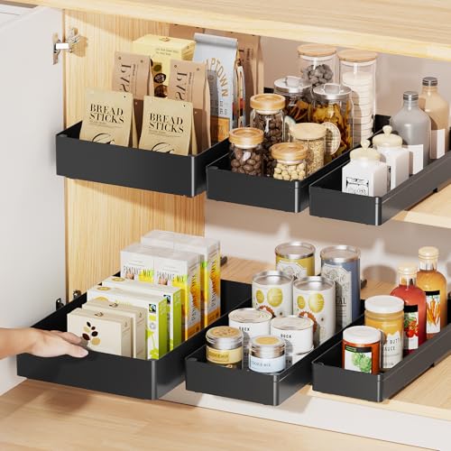 Delamu 3 Pack Pull Out Cabinet Organizer, 15.7" Deep Pull Out Drawers for Cabinets, Slide Out Drawers for Kitchen Cabinets, Bathroom Cabinet Organizer, Pantry (Black) - color: Black