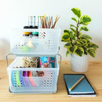 madesmart 2 Tier Organizer, Under Cabinet Storage with Pull Out Sliding Drawers, for Cleaning Supplies, Pantry, Undersink, Sponges, Bottles & Bath, Pull Out Baskets, Frost 2 PACK - color: Frost