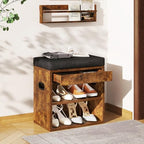 YMYNY Small Shoe Storage Bench with Cushion and Drawer, 2 Tier Adjustable Entryway Bench with Storage, Wooden Shoe Rack Bench for Entryway, Living Room, Hallway, Closet, Bedroom, Rustic Brown, HSC002H - color: Rustic Brown