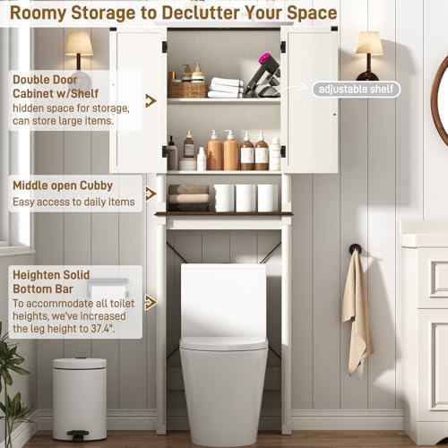 jiteentarou Farmhouse Bathroom Storage Cabinet,Over The Toilet Storage Cabinet with Roman Column Decor,Tall Over The Toilet Shelf with Barn Doors,Over Toilet Bathroom Organizer(Rustic White) - color: Rustic White, style: Toilet Storage Cabinet