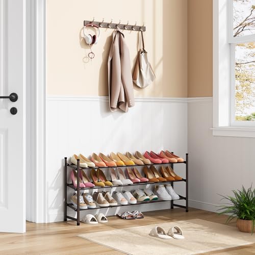 Tajsoon 3 Tier Expandable Shoe Rack for Closet, 28“-41“Adjustable & Stackable Shoe Shelf Storage, Metal Shoe Rack Organizer for Front Door Entrance, Closet, Garage, Entryway, Bronze - color: Bronze, size: 3 Tier
