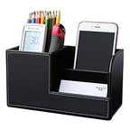 KINGFOM Desk Organizer Office Supplies Caddy Pu Leather Multi-function Storage Box Pen/Pencil,Cell phone, Business Name Cards Remote Control Holder Black - color: S-black