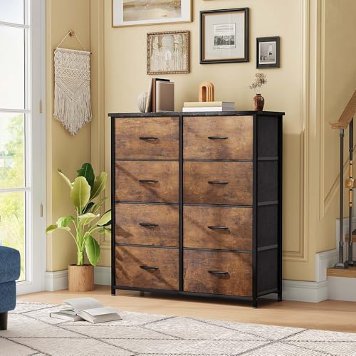 DWVO Fabric Dresser for Room, Rustic Storage 8 Drawers, Dresser & Chest of Drawers, Storage Drawer Organizer for Closet, Living Room - color: Rustic Brown, style: 8-Drawer