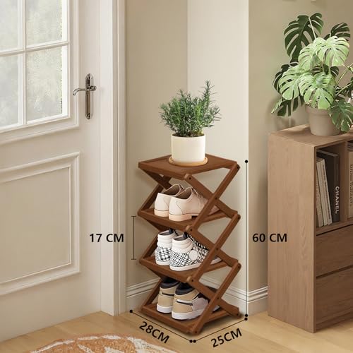 YYW Shoe Rack, Foldable Bamboo Shoes Shelf, Freestanding Shoe Storage Organiser for Entryway, Bedroom, Closet, Hallway - Functional, Natural Shoe Rack (Brown, 4 Layers) - color: Brown, size: 4 layers