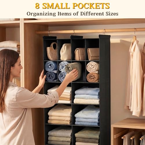 Ofiray-home 5 Tier Hanging Closet Organizer, 14 Compartments Sweater Organizer for Closet with 3 Sturdy Hooks, Closet Organizers and Storage, Wardrobe, Rv, Garment Rack, Black - color: Black, size: 5-Tier