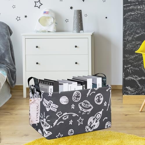 FANKANG Storage Basket,Nursery Hamper Canvas Laundry Basket Foldable with Waterproof PE Coating Storage, Office, Bedroom, Clothes,Toys (Rec-Space Planet) - color: FK-Rec-Space Planet