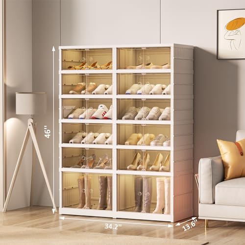 SYNCVIBE Shoe Rack Organizer for Closet Entryway Foldable Sneaker Storage Shoe, Collapsible Shoe Cabinet, Stackable Shoe Storage Cabinet with Lids for Living Room (6 Tiers 24 Pairs) - size: 6 Tiers -24 Pairs