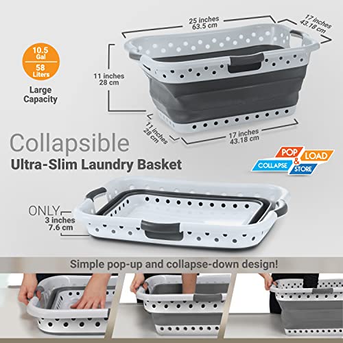 Pop & Load Collapse and Store Collapsible Plastic Laundry Basket, Large 1 pc Pop Up Laundry Hamper with 3 Comfort Grip Handles, 10.5 Gallons, Gray - color: Gray, size: Large HipHolder - 3 Handles