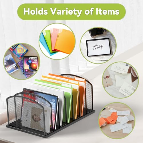 MINDEPOT Desk File Organizer 7 Sections Upright Mesh File Sorter Organizer for Desk, Office Organization File Holder for Home, Office & Classroom (Black, 2Pack) - color: Black, size: 2Pack