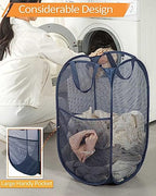 Bemkoo Navy Blue Durable Foldable Laundry Hamper, 22.8 x 14.2 x 14.2 inches - color: Navy Blue, size: Pop Vertical