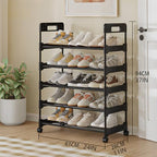 Long Storage Shoe Rack Organizer Sturdy Shoe Shelfs with Wheels Free Standing Shoe Rack for Home and Entryway 5 Tier - 24.0" W Hold 15 Pairs - size: 5 Tier - 24.0"W