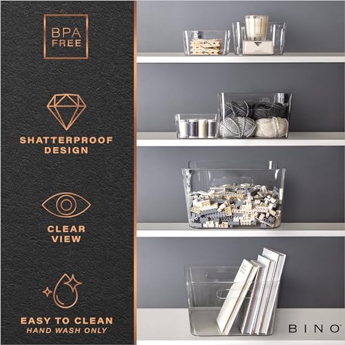 BINO | Plastic Organizer Bins, Small - 4 Pack | The SOHO Collection | Multi-Use Plastic Bin | Pantry & Freezer Organizer Bin | Storage Containers | Bins for Home & Kitchen Org - size: Small