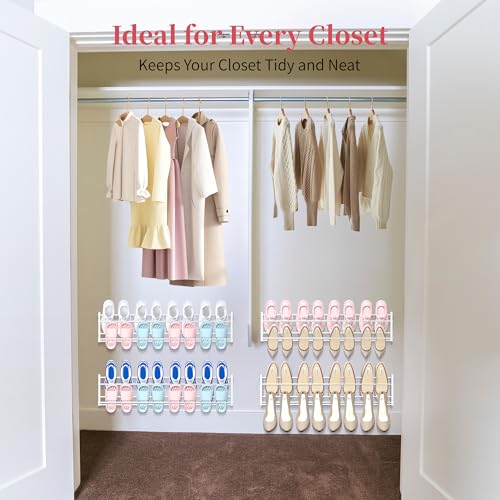 3 Pack Wall Mounted Shoe Rack for Narrow Spaces, Hanging Shoe Rack Holds 24 Pairs, 17"-30"Adjustable Heavy Duty Wall Shoe Storage with 6 Storage Hooks, Space Saving for Closet Entryway Door, White - color: White, size: 3 Pack
