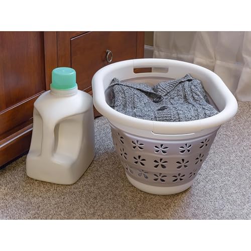 Camco Collapsible Laundry Basket | Features Simple Pop-Open & Collapse-Down Design | Waterproof for Easy Clean-Up | Measures 14.5” x 19.75” x 2.5”/10” Collapsed/Expanded, Taupe & White (51951) - size: 10 inches tall expanded