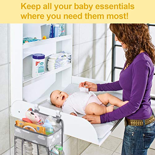 Accmor Hanging Baby Diaper Caddy Organizer, Diaper Stacker, Baby Crib Hanging Classified Storage Bag Organizer for Changing Table, Crib, Playard or Wall & Nursery Organization, Grey Cloud - style: Style B-Grey