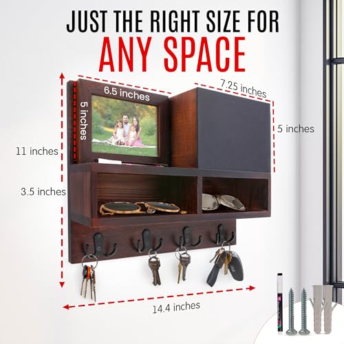 Spacelog Key and Mail Holder for Wall with Chalkboard – Magnetic Photo Frame Key Holder Wall Mount, Dark Walnut, Dual Storage & Cupboards Mail and Key Organizer for Wall - color: Dark Walnut Brown