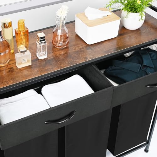 Laundry Sorter 3 Section, 180L Laundry Hamper Basket with Shelf and 2 Drawers, 3 Compartment Clothes Storage Organizer Cart, Pull-Out Removable Oxford Fabric Bags, Black - color: Black, size: 180L