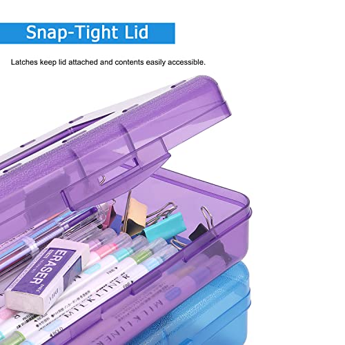 Tamaki 1 Pack Plastic Pencil Box Large Capacity Pencil Boxes Clear Boxes with Snap-tight Lid Stackable Design and Stylish Office Supplies Storage Organizer Box, Purple - color: Purple