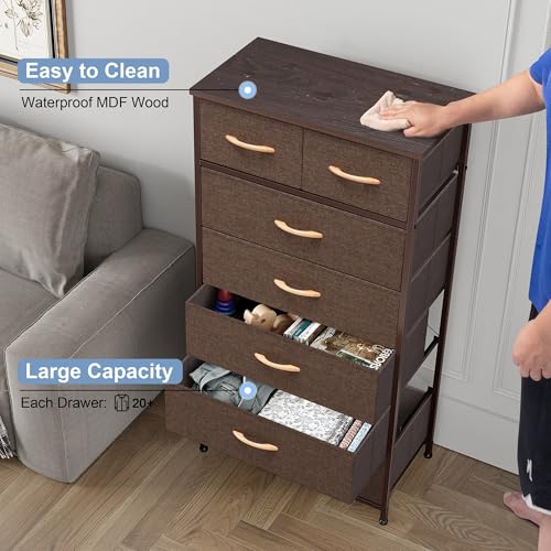 Crestlive Products Vertical Dresser Storage Tower - Sturdy Steel Frame, Wood Top, Easy Pull Fabric Bins, Wood Handles - Organizer Unit for Bedroom, Entryway, Closets - 7 Drawers (Brown) - color: Brown, style: 7 Drawers