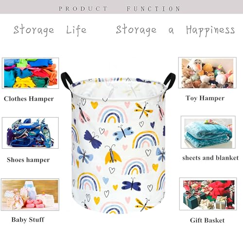 KUNRO Kids Laundry Hamper Clothes Gift Basket Storage Laundry Baskets Organizer Bin with Handles for Nursery Room (Dragonfly) - color: Dragonfly