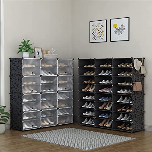 HOMIDEC Shoe Rack Organizer, 8 Tier Shoe Storage Cabinet 48 Pair Plastic Shoe Organizer Shelves for Closet Hallway Bedroom Entryway - color: Black, style: 3 by 8