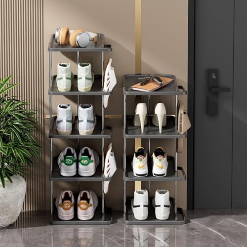 Vertical Shoe Rack,5 Tiers Stackable Shoe Rack for 10 Pairs, Narrow Shoe Tower,Space Saving, for Entryway, Living Room, Bedroom,Closet,DIY Free Standing Shoe Organizer(Black, 5 Tiers) - color: Black, size: 5 Tiers