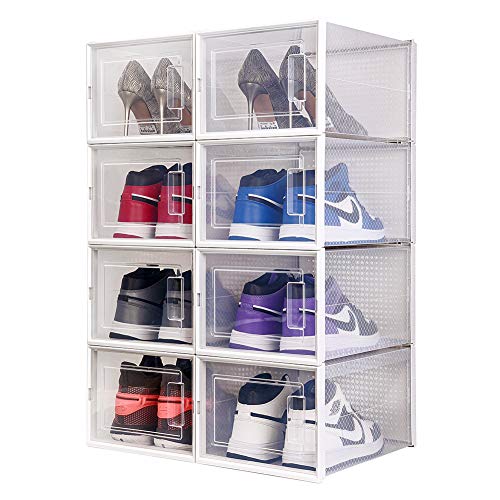 OnDisplay Clik Stackable Interlocking Shoe Box System (Medium Clear/White, Set of 8) - color: Medium Clear/White, size: Set of 8