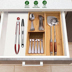 guiogc Bamboo Kitchen Drawer Organizer, Silverware Organizer Expandable Utensil Holder with Removable Knife Block, Cutlery Tray with Drawer Dividers for Kitchen Utensils and Flatware - size: L