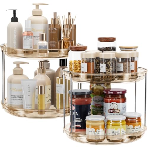 LAMU 2 Pack 2 Tier Lazy Susan Turntable Organizer 9.25'' Rotating Spice Rack Organization for Cabinet, Kitchen, Pantry, Countertop, Bathroom, Vanity, Medicine Cabinet Organizer, Amber - color: Amber, size: 9.25in 2Pack