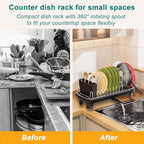 junyuan Compact Dish Drying Rack,Small Dish Rack for Kitchen Counter, Dish Drainer with 360° Rotatable Spout,Plate Rack, Dish Strainer with Cutlery Holder for Pots, Fork & Knives Space Saving - size: 1 Tier Countertop