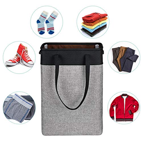 i BKGOO Laundry Basket with Handles Black&Grey-Slim Laundry Bin Collapsible Dirty Clothes Basket Narrow Laundry Bag Foldable Dirty Hamper for Camping, Dorms, Apartments - color: Black-grey