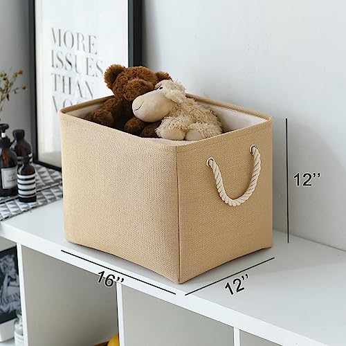 TheWarmHome Organization and Storage Basket for Organizing - 3 Pack 16x12x12 inch Cube Fabric Storage Cubes, Storage Bin for Shelves Gift Closet Organizer Cloth Toy (Beige) - color: Beige, size: 3PCS/Large Cube - 16L×12W×12H