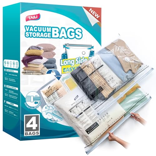 TAILI Vacuum Storage Bags 4 Pack, LONG SIDE ZIP (2 Large+2 Jumbo), Multi-Size Vacuum Seal Bags for Clothing, Storage Bulky Beddings, Blankets and Clothes, Space Saver for Closet Organization - size: 4 Combo