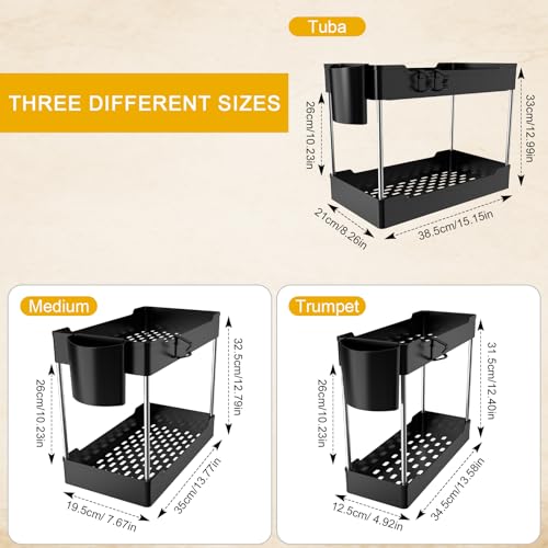 3 Pack Under Sink Organizers and Storage, 2 Tier Bathroom Cabinet Organizer Shelf with Hanging Cups for Kitchen & Bathroom (Black) - color: Black, size: 3 Pack