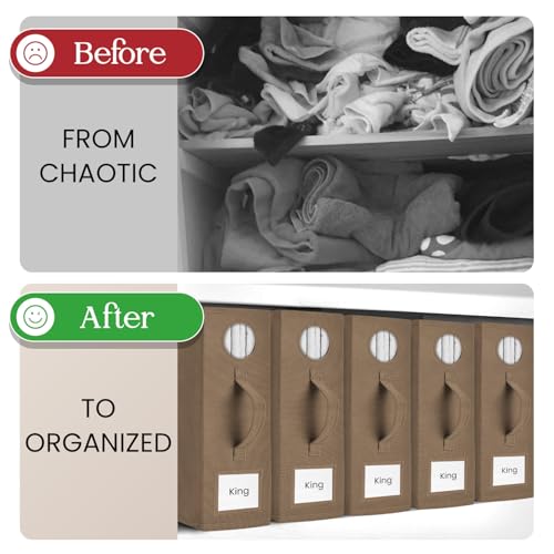 TOSORO 2 Pack Bed Sheet Organizer and Storage, Foldable Storage Organizer for Linen Closet with Viewing Window & Label for Bedding Sheets & Blankets (Queen & King Size) Taupe - color: Taupe, size: 2 Pack