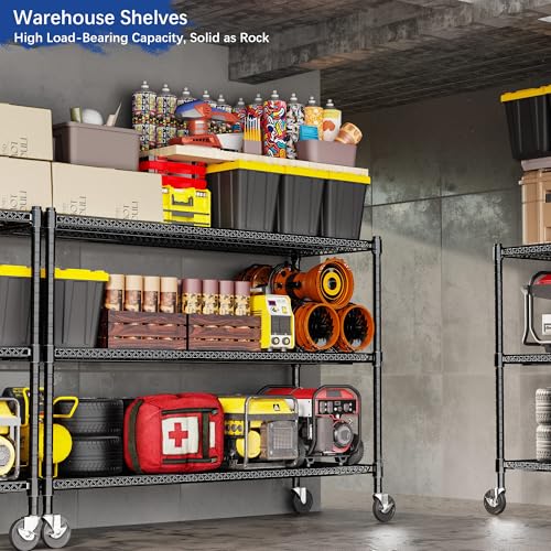 Heavy Duty Shelving, 51.6" H Garage Shelving Unit with Wheels, 3-Tier Garage Storage Shelves Metal Shelves Rack, Adjustable Industrial Shelving for Warehouse Storage, 60" W x 24" D x 51.6" H, Black - color: Black, size: 24D x 60W x 51.6H(3Tier-with-Wheel)