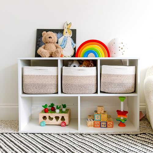NaturalCozy Storage Cubes 9”x9”x7”Cotton Rope Woven Baskets for Organizing 3-Pack | 9 Inch Cube Storage Bin | Small Basket for Shelf Nursery, Pantry, Decorative Plant, Bathroom Closet, Toy Gift - color: 3-Tone Brown